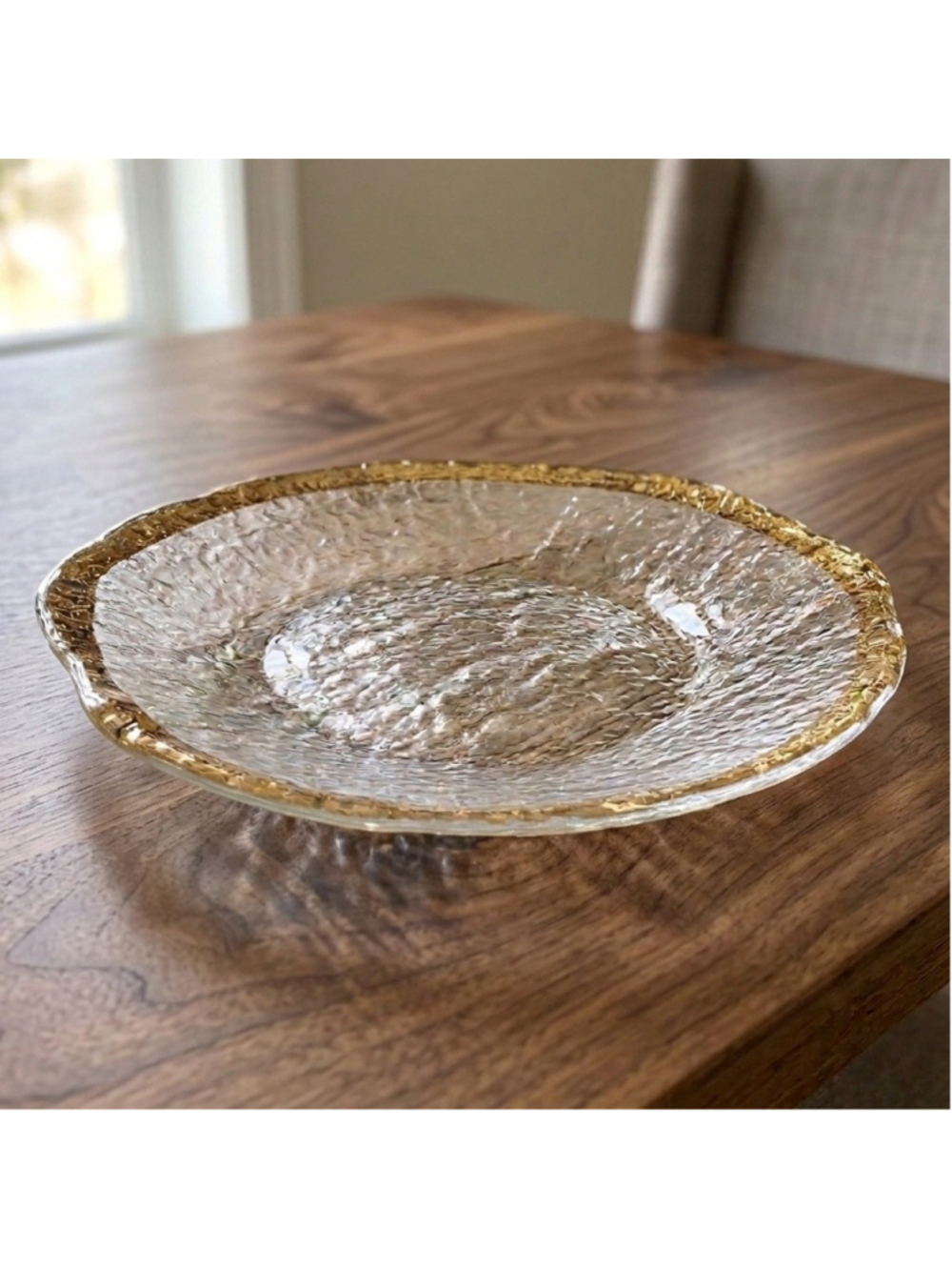 Vintage IVV Glacier Italy 10” Dinner Plate Textured Art Glass 10K Gold Trim MCM